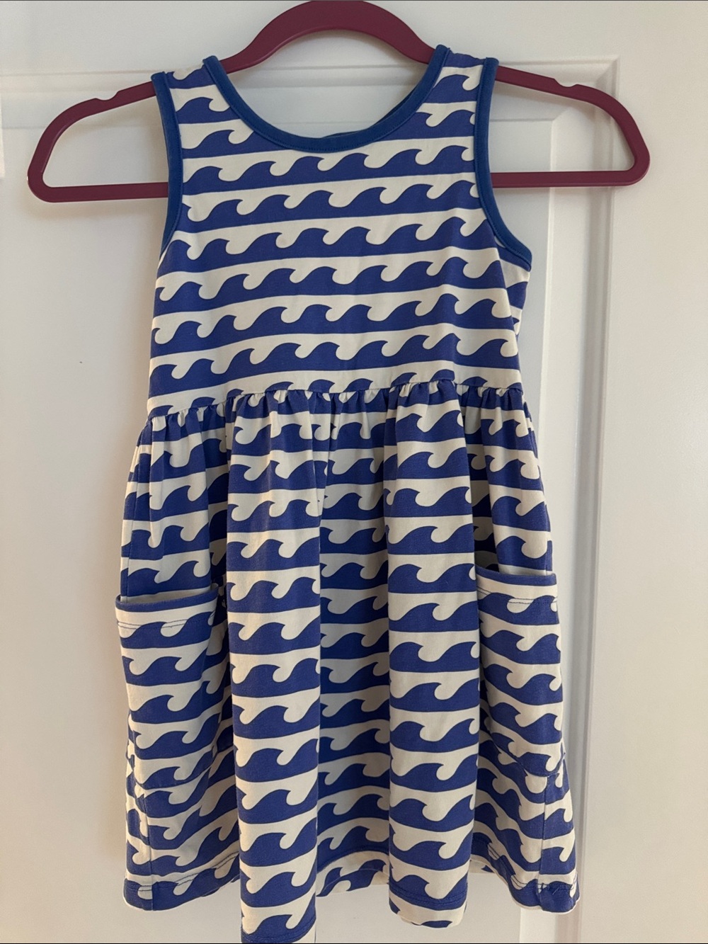 Hanna Andersson Navy & White Wave Print Sleeveless Dress w/ pockets! 6/7